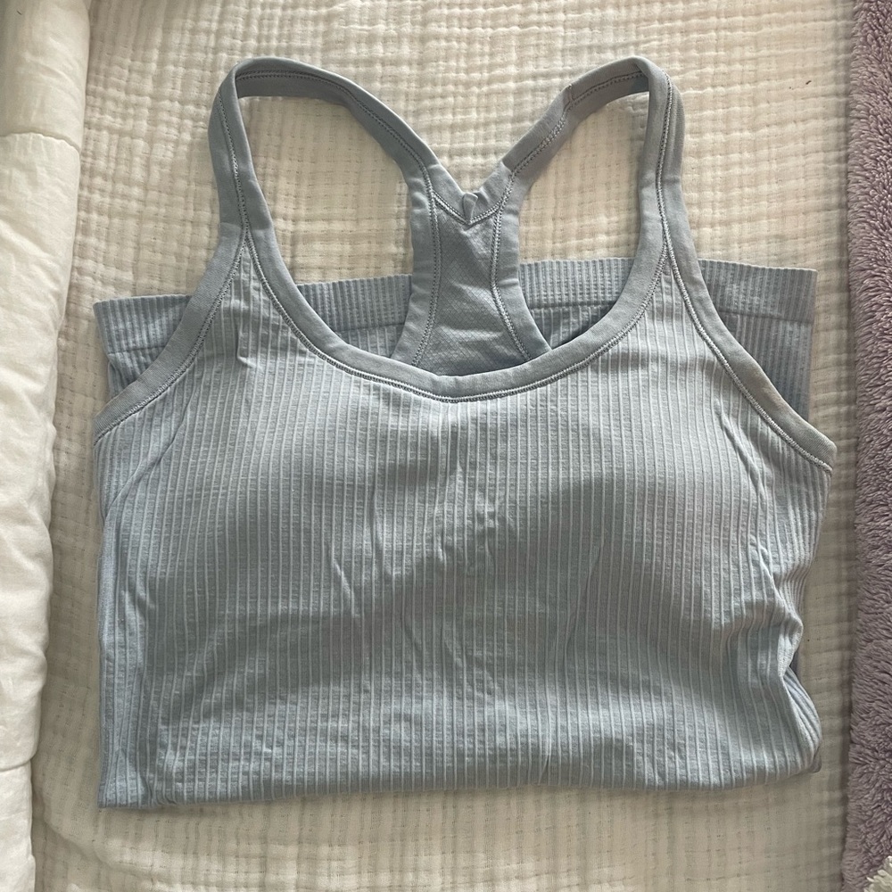 light blue Lululemon ebb to street tank top